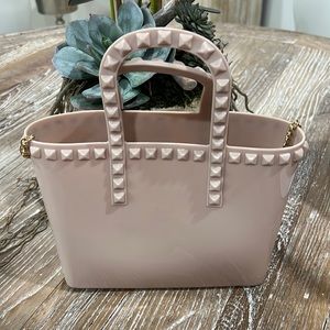 Nude studded jelly handbag